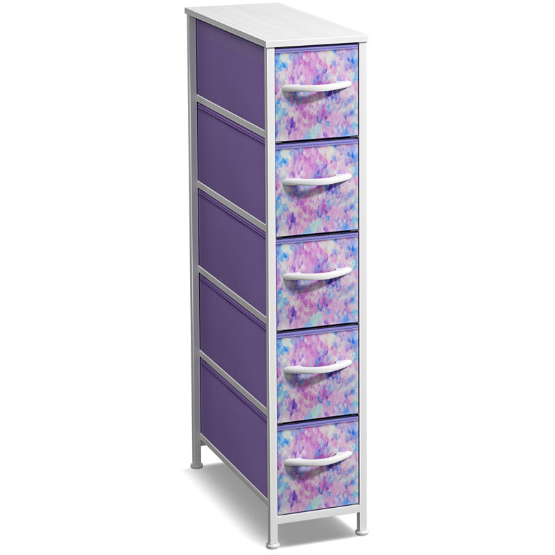 Commode étroite à 5 tiroirs Sorbus, Teinture par nouage mauve