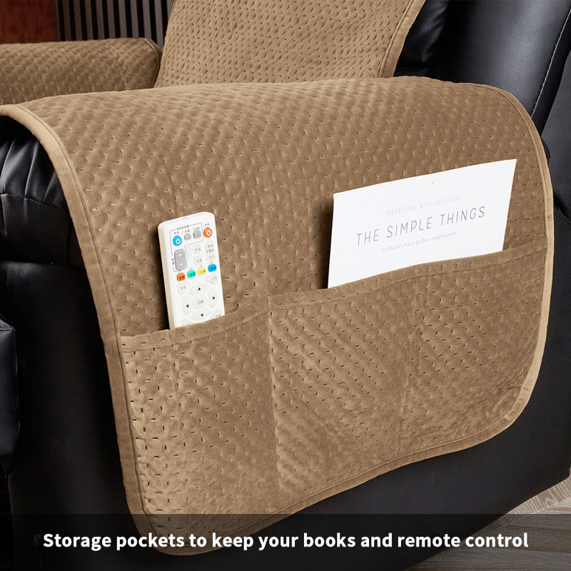 Box Cushion Recliner Slipcover, 262cm H x 64cm W x 58cm D, Camel Velvet