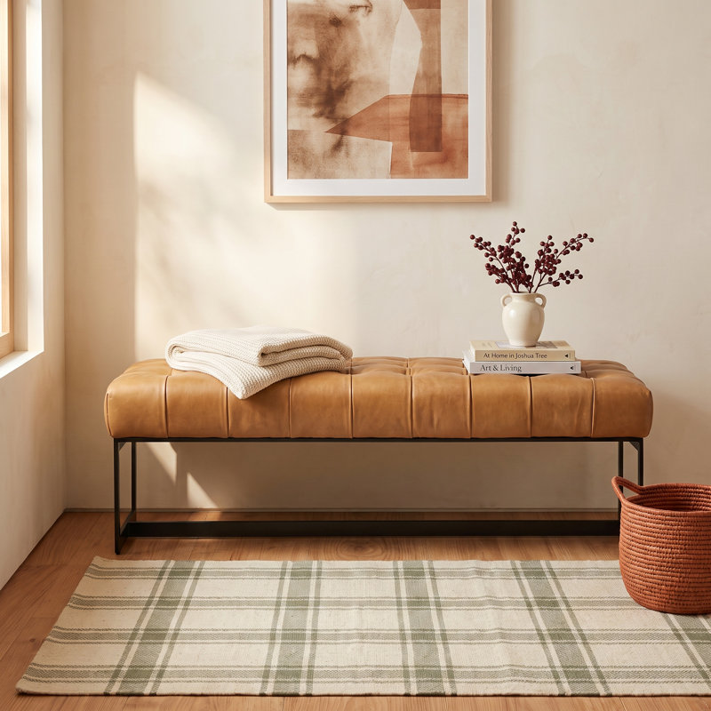 Lianne Leather Bench, Brown Top Grain Leather
