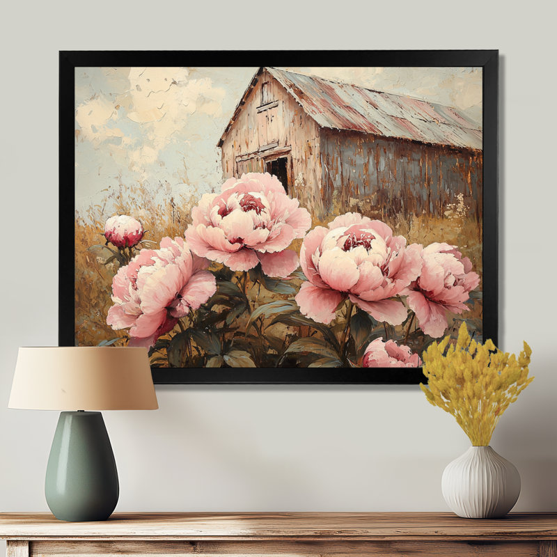 Pivoines Dorline par The Farm Fence II - pivoines, art mural, Reproduction encadrée d'une seule photo, Noir, noir, noir, noir