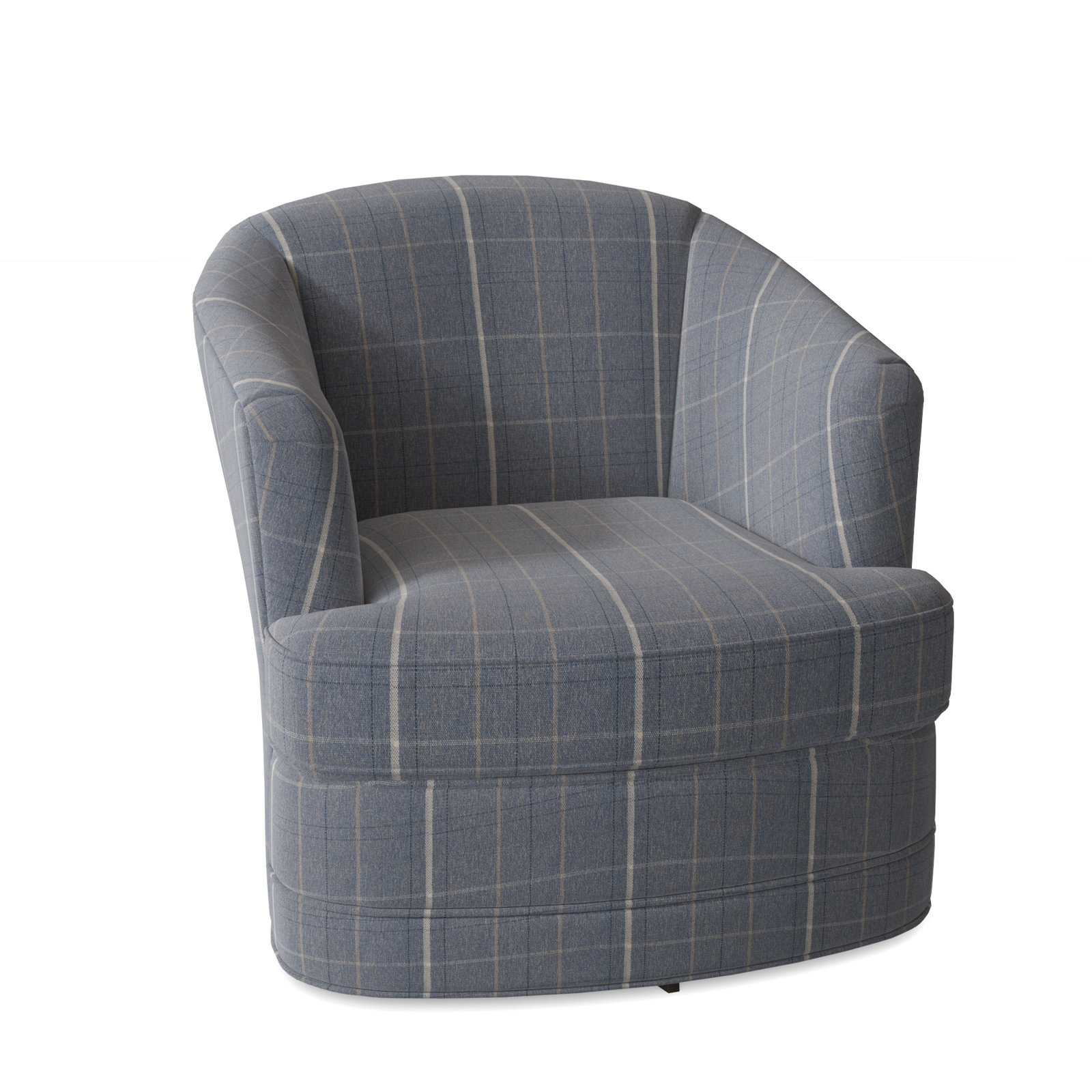 Magdaline Cotton Upholstered Swivel Barrel Chair, Lapis Plaid; 0126-63