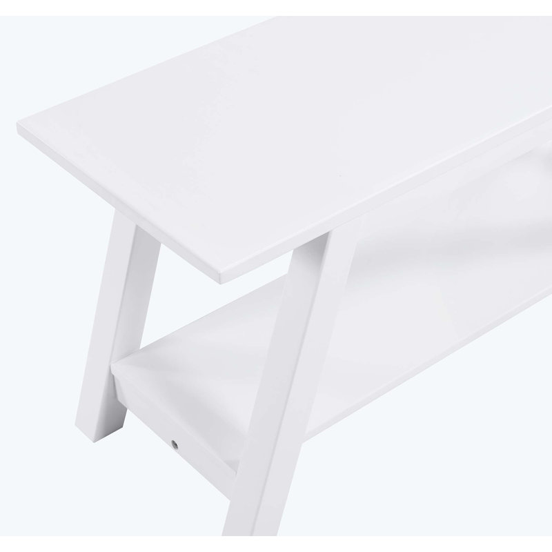 Solid Wood Bench with Shelf, White