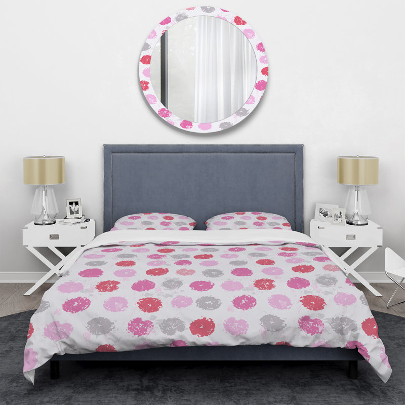 Motif de cercles rouges et roses - ensemble de housse de couette abstraite - polyester microfibre