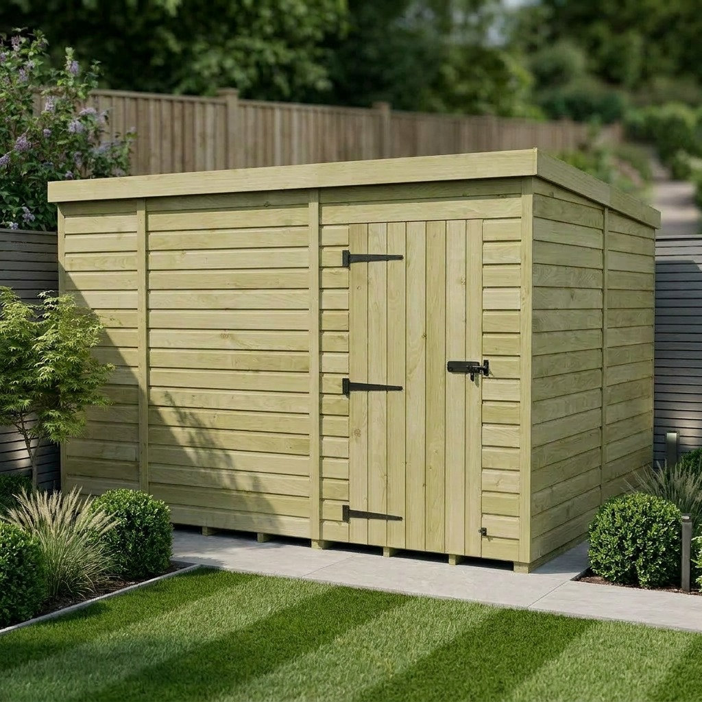 Total Sheds 10ft x 8ft Pent Garden Shed - Single Door - No Windows - Pressure Treated Timber - UK Manufactured