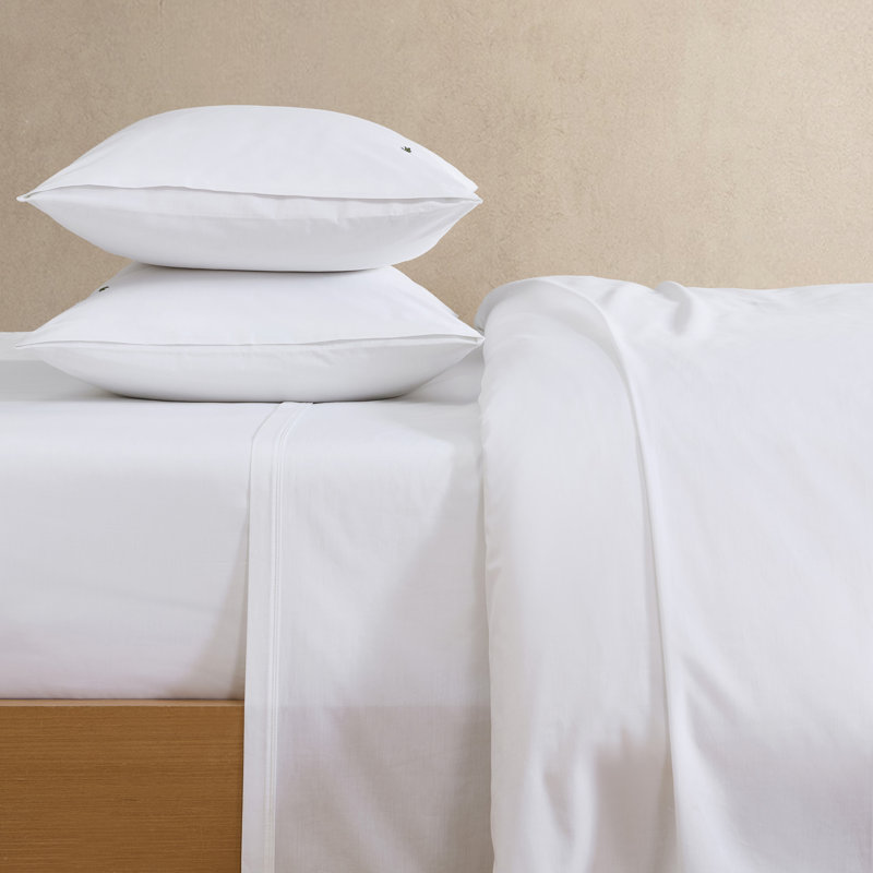 Lacoste Cotton Percale Sheet Set, Crisp Feel & Breathable Bedding, Deep Pocket Fitted Sheet, White, Cal King, White