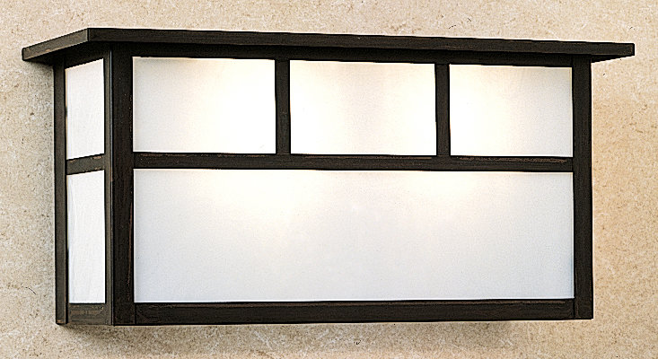 Huntington 2 - Light Outdoor Flush Mount, 6.5" H x 13.5" W x 5.38" D / No, Bronze, White Opalescent