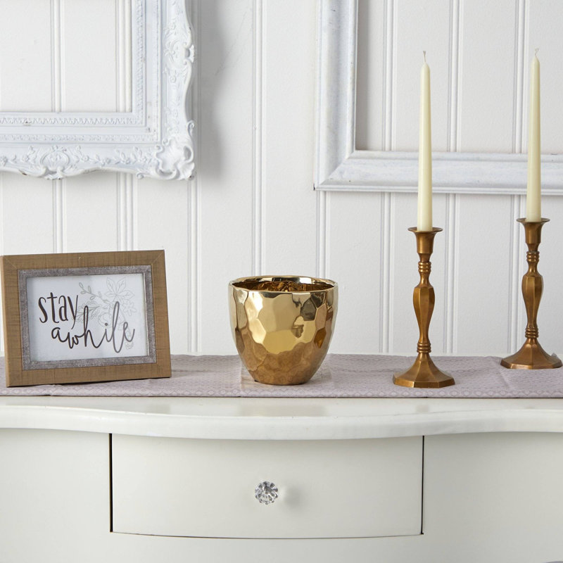 Designer Gold Vase, 5.25" H x 6" W x 6" D, Gold