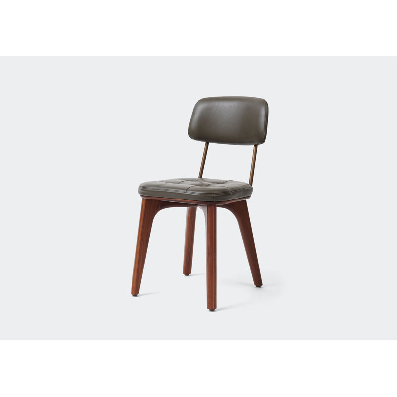 Utility Leather Dining Chair, Bellagio Black with Natural Walnut