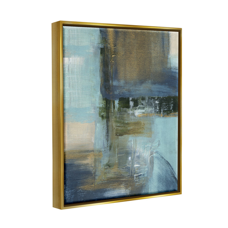 Abstrait bleu et glamour, impression sur bois, H 31 po x l 25 po x P 1,7 po, Cadre flottant métallique doré