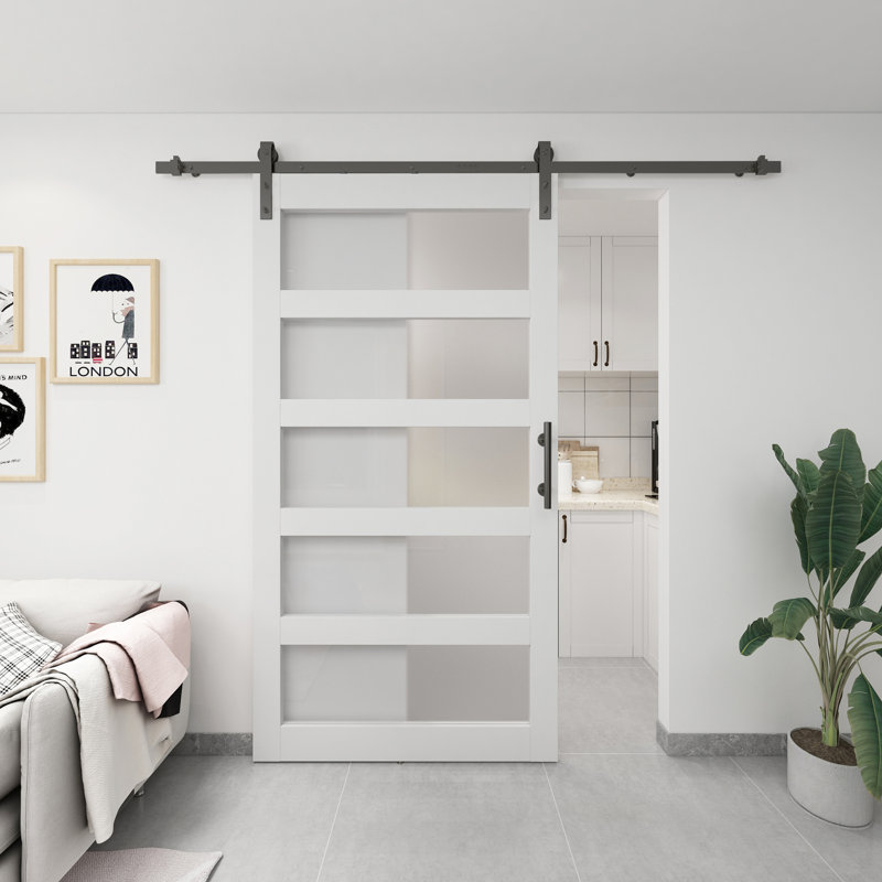 30'' x 84'' Solid + Manufactured Wood Gloss with Installation Hardware Kit Barn Door, 42'' x 84''