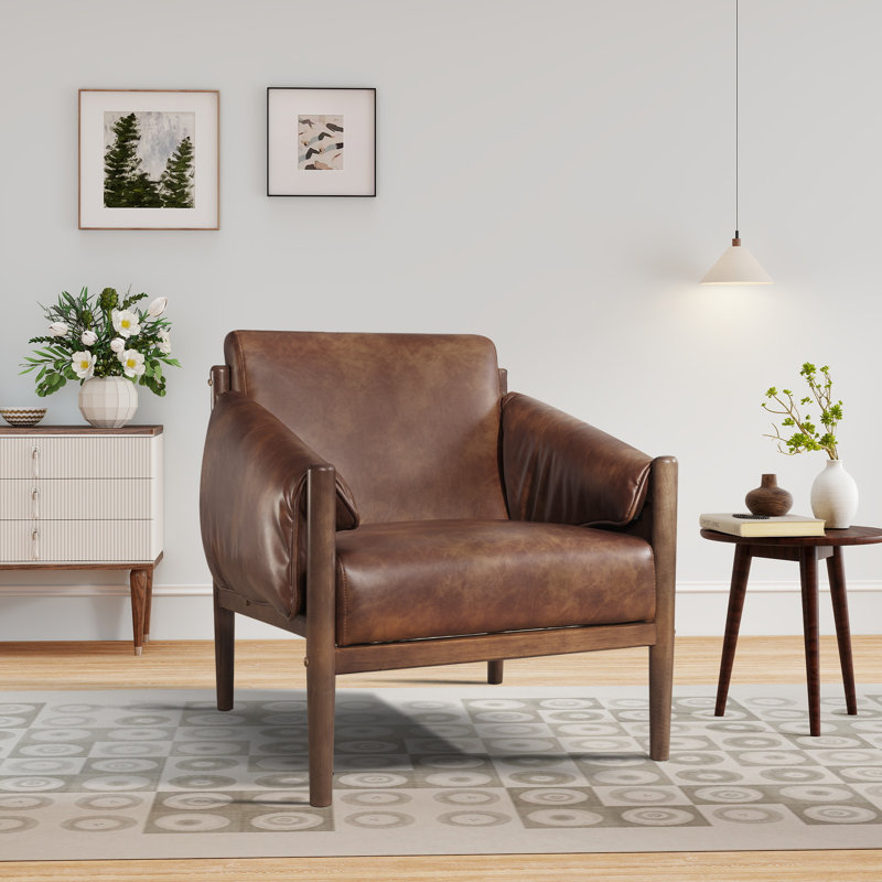 Jahzir 27.6" W Vegan Leather Upholstered Armchair, Brown