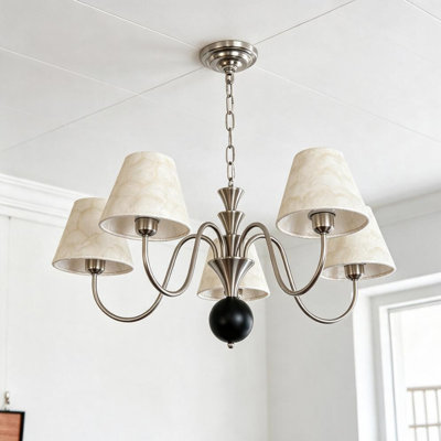 Lustre français en coquille naturelle 5 lumières nickel brossé