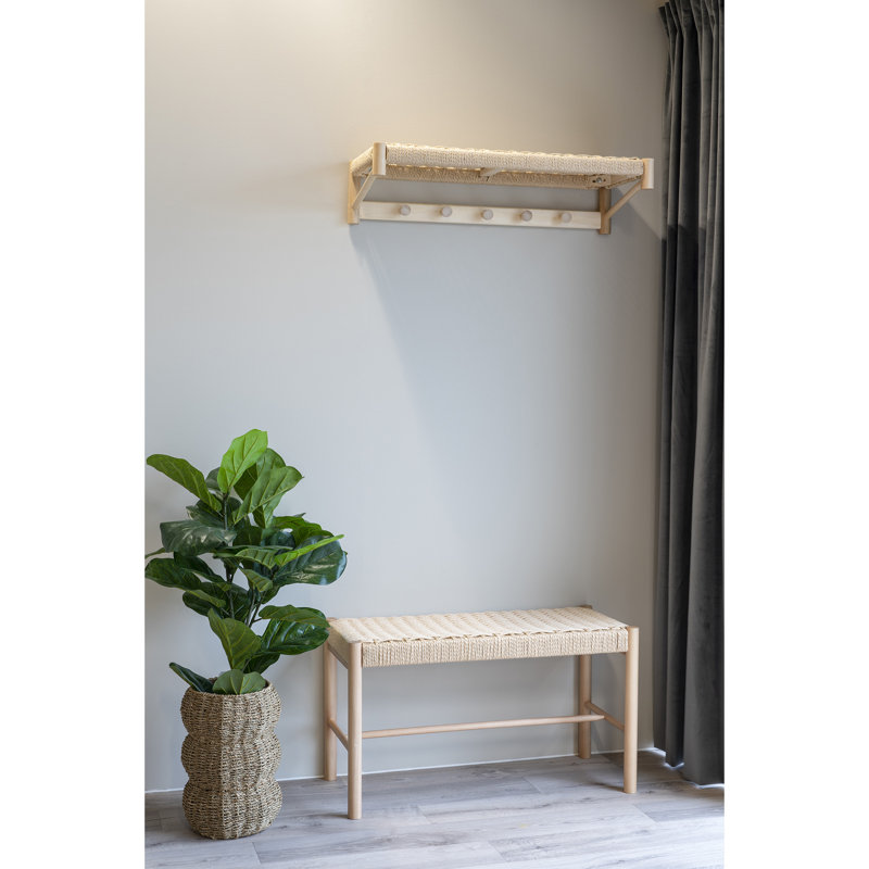 Micah Poplar Solid Wood Bracket Shelf with Hooks