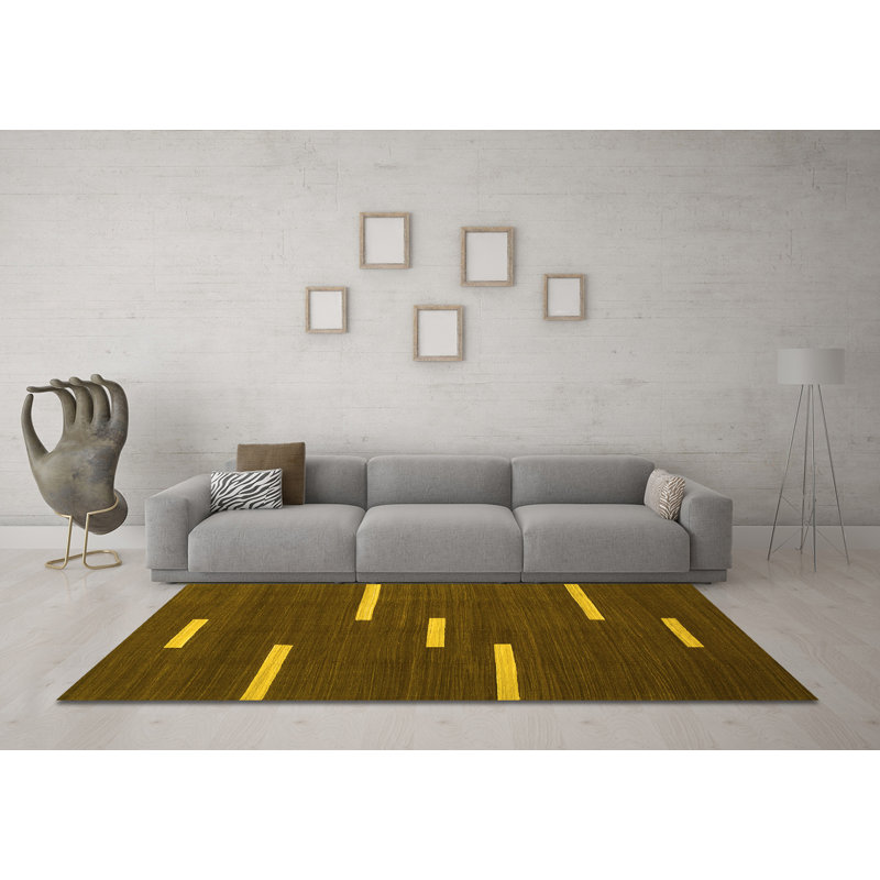 Tapis contemporains jaunes lavables à la machine 767, Carré 8 pi