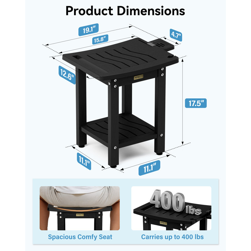 HIPS 15.8"W Waterproof Shower Benches Shower Stool Indoor Outdoor Non-Slip Bathroom Chair Seat With Storage Handle Soap Dish