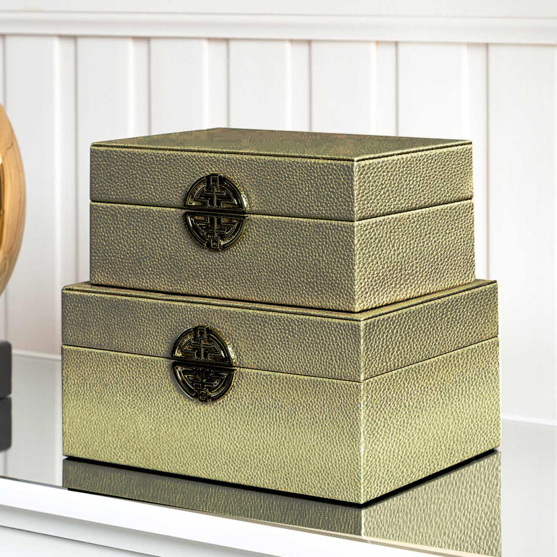 Faux Leather Jewelry Boxes, Modern Design Decoration Storage Boxes Set, Gold
