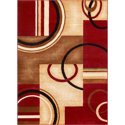 Tapis rouge moderne à motif d'arcs et de formes Carlei