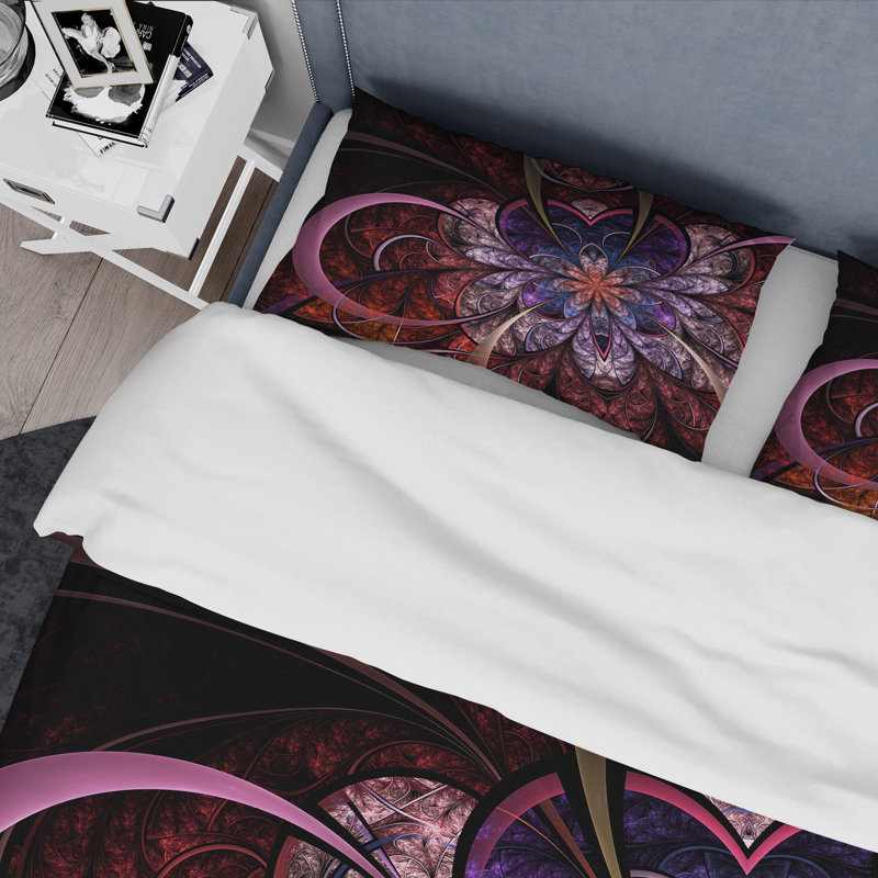 Fleur de fractale en forme de cœur - ensemble de housse de couette moderne - microfibre de polyester