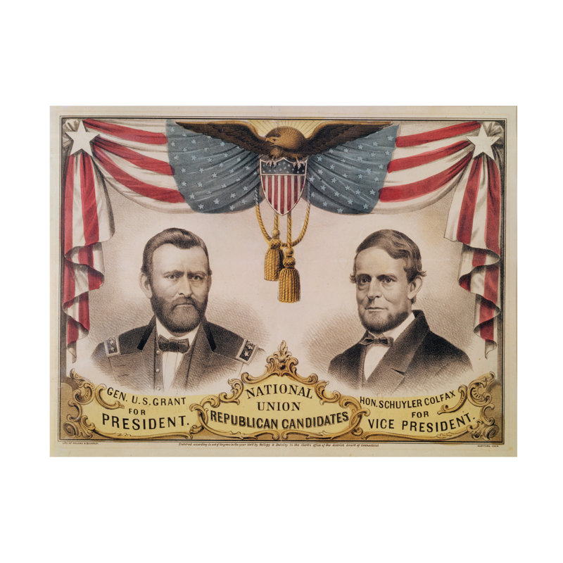 American School U.S. 1868, présidentielle élection, affiche Grant et Colfax, H 14 po x l 19 po