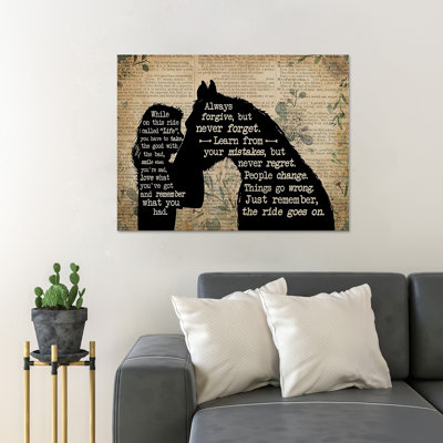 «A Girl And Her Horse - Alors que ce tour s'appelle« Life », vous devez prendre le bon avec le mauvais, sourire quand vous êtes triste - 1 pièce, reproduction d'art graphique sur toile tendue