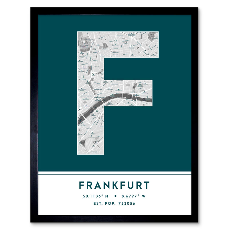 Frankfurt City Map Frankfurt Teal - Single Picture Frame Typography
