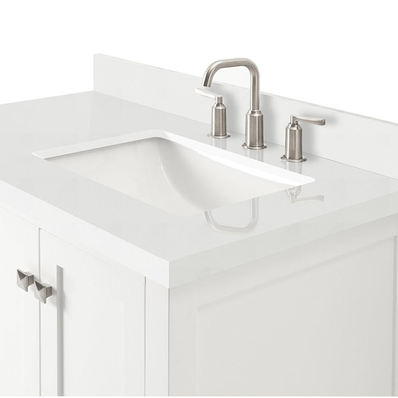 Cambridge 37'' W Single Vanity, White, Pure White Quartz, Rectangular
