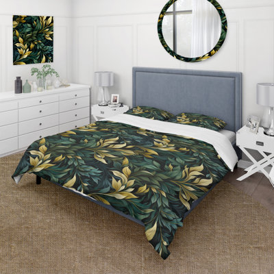 Davi Leaf Green And Yellow Harmony III - Floral Duvet Cover Set - Microfiber Polyester