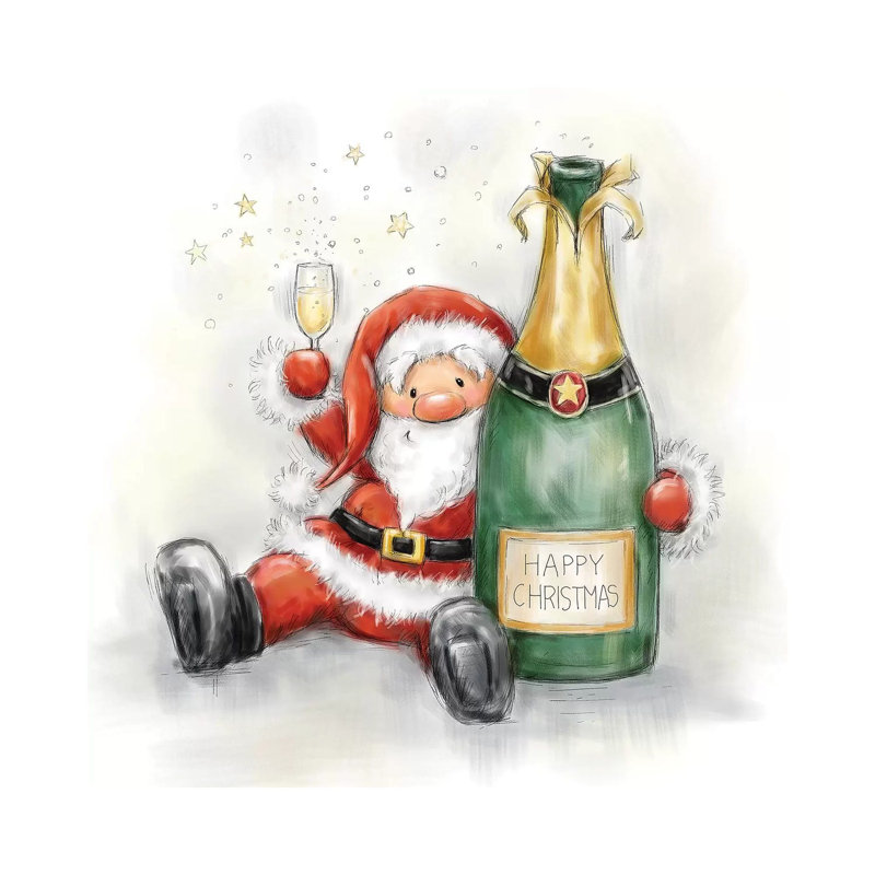 Santa Holding Bottle by MAKIKO - Wrapped Canvas Print, 66.04 cm H x 66.04 cm W x 1.91 cm D