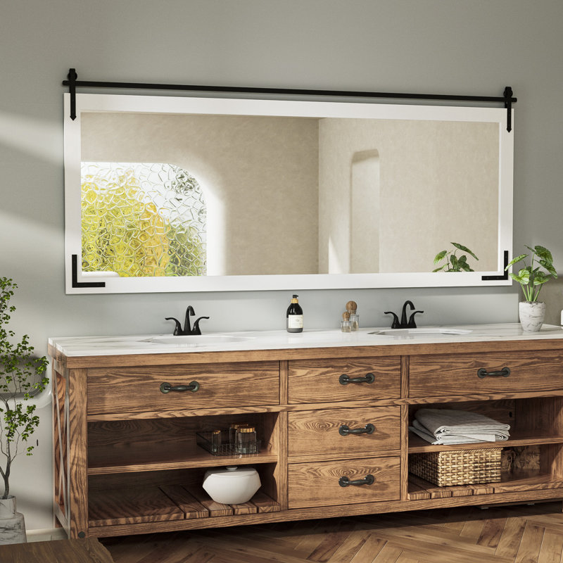 Miroir décoratif Brunilda Rustic Farmhouse, 32 po x 72 po, Blanc