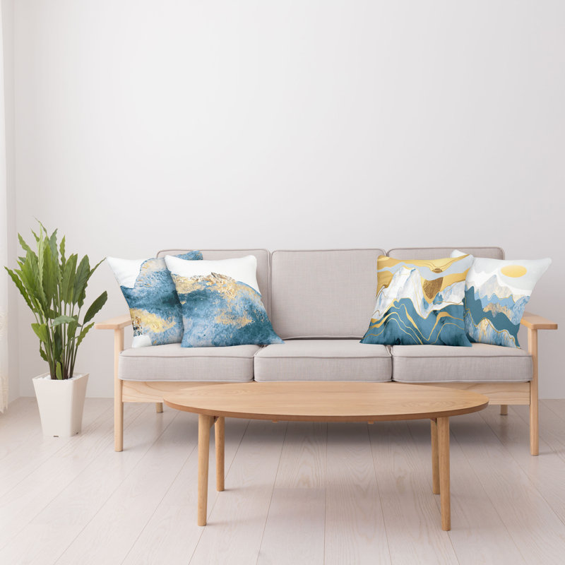 Housse de coussin Millersburg, 12 po x 20 po, Moutarde / bleu ciel