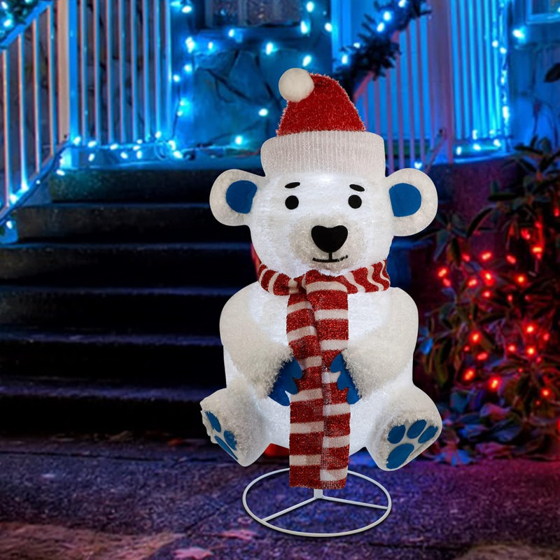 Ours polaire pré-éclairé avec lumières DEL pour décoration intérieure et extérieure de Noël