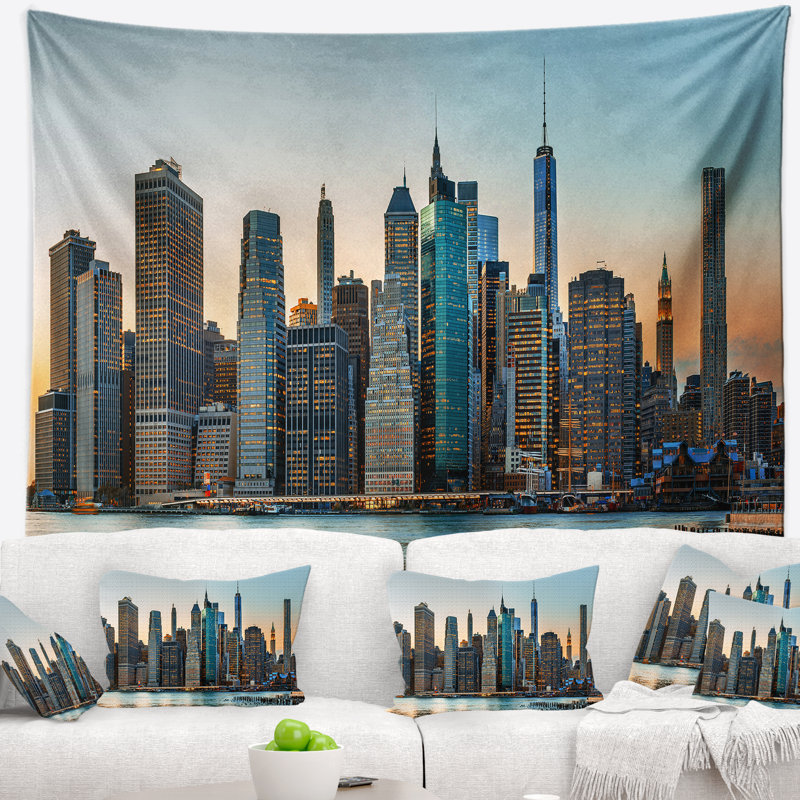 Photographie new york city skyline tapisserie, H 78 po x l 92 po