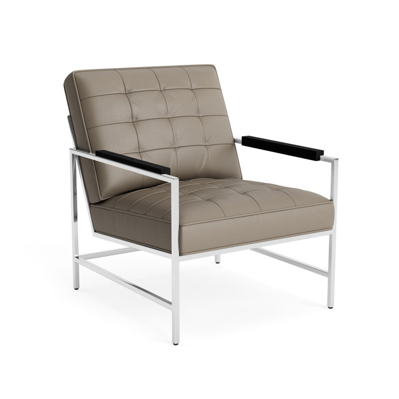Major Leather Arm Chair, Black, Polished Stainless Steel, Greenwich Performance Leather - Pewter