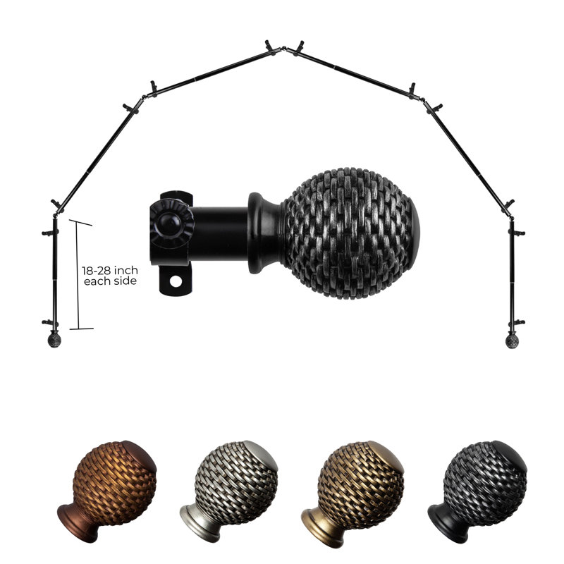Métal; tringle à rideaux simple en baie réglable de 28,00 po à 48,00 po, 18" - 28" (each side), Noir