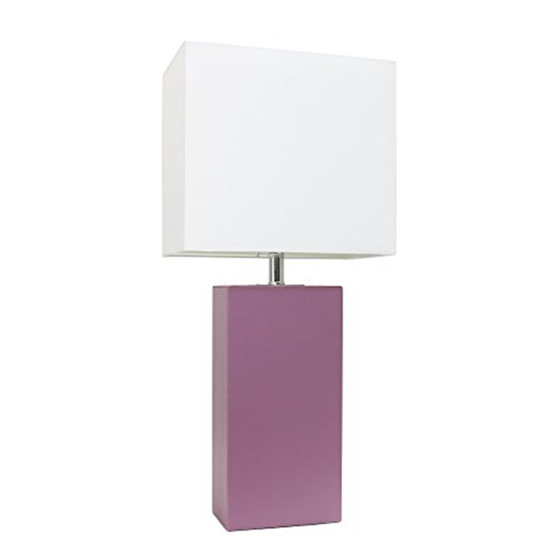  Lampe de table moderne en cuir avec abat-jour en tissu blanc, Mauve