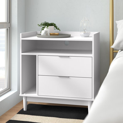 Gheorghe 2-Drawer Solid Wood Nightstand