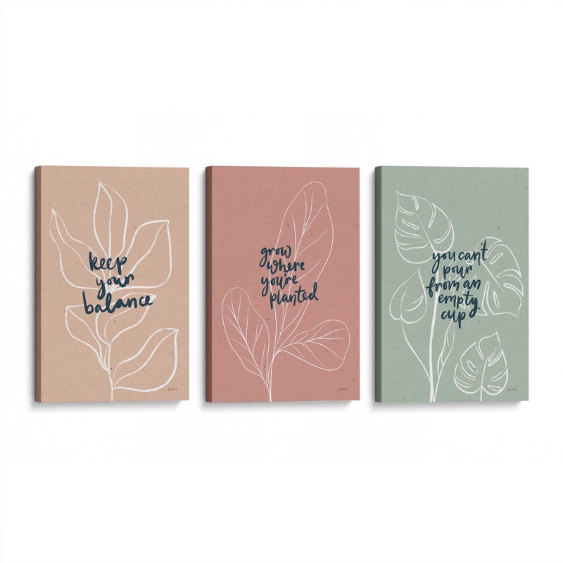 Ensemble de 3 fleurs confiantes, Toile tendue, H 12 po x l 24 po