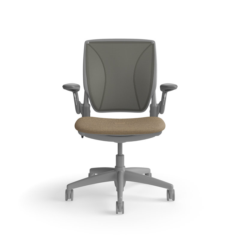 World LM, Ergonomic Task Chair with Poppy Seed Backrest, and  Autumn Upholstered Seat, Gray, Beige Brown Fabric, Gray Mesh