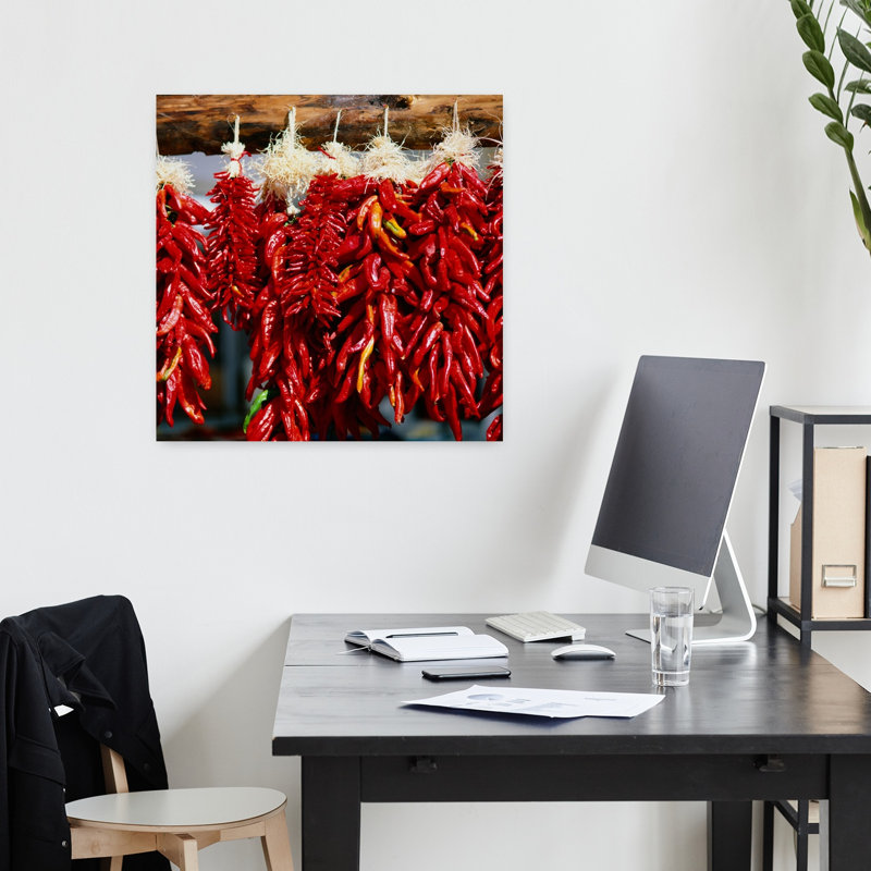 Close-up of bunches of chilli peppers hanging on a stall Taos New Mexico USA 1 Piece Wrapped Canvas Wall Art