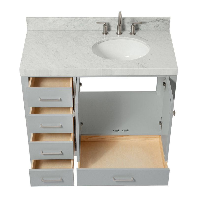 Cambridge Single Bathroom Vanity with Carrara Marble Top, Gray