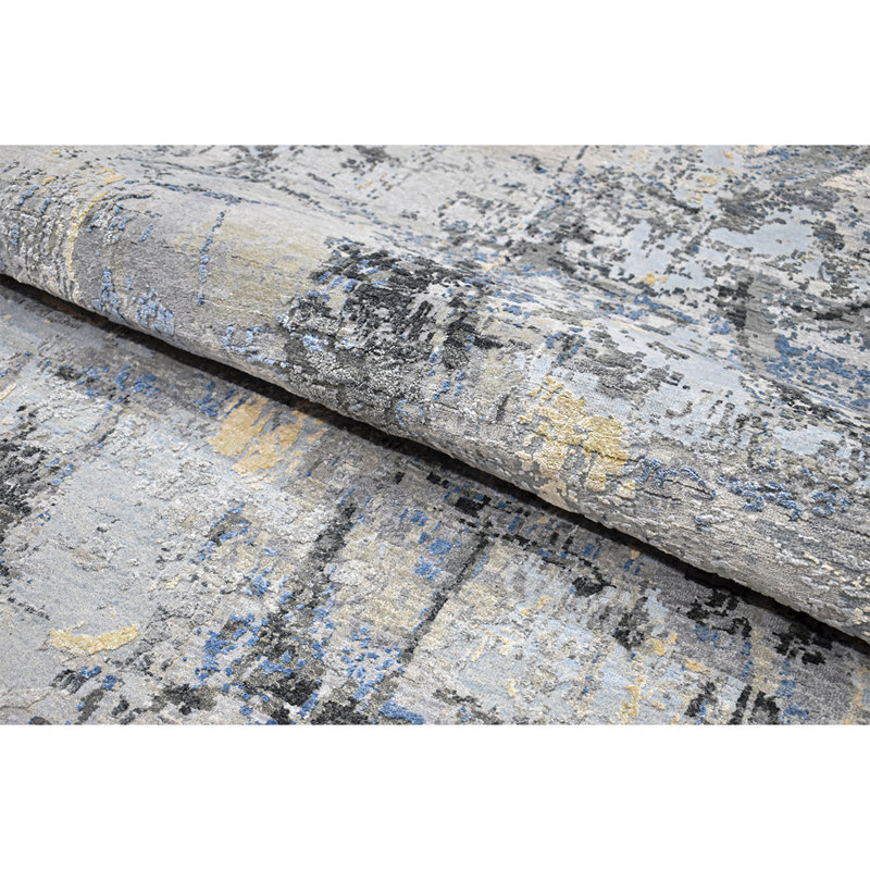 Handmade Silk and Wool Abstract Area Rug, Rectangle 8' x 10'