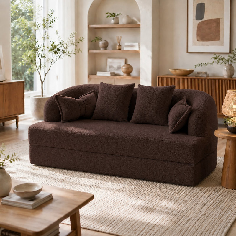 Canapé-lit de style incurvé pliable sans cadre avec coussins pour petits appartements et chambres d'amis de style moderne et minimaliste 30D