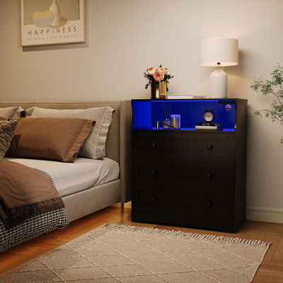 3 Drawer Small Dresser with Charging Station & LED Lights, Slim Modern for Bedroom, Closet, Living Room, Hallway Organization by Wrought Studio
