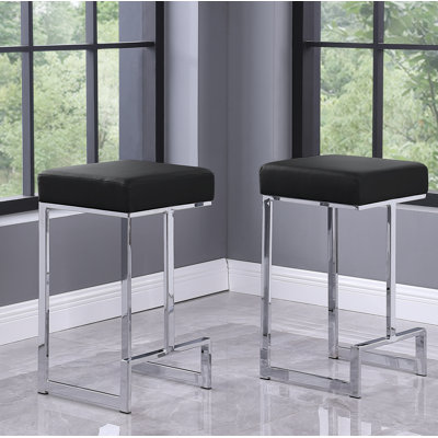 Jochebed Upholstered Faux Leather Counter Stool with Stainless Steel Frame