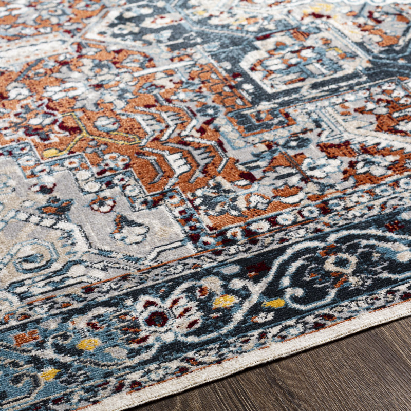 Tapis oriental bleu / rouille / crème Dickison, Rond 6 pi 7 po