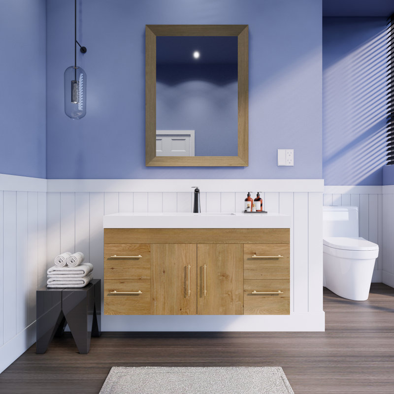 Ensemble de meuble-lavabo mural simple 48 po Lissy Spring, Chêne et teck