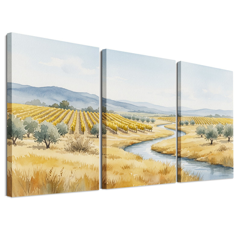 «River Through Golden Vineyard», ensemble de 3 toiles, 30"H x 20"W x 3pcs