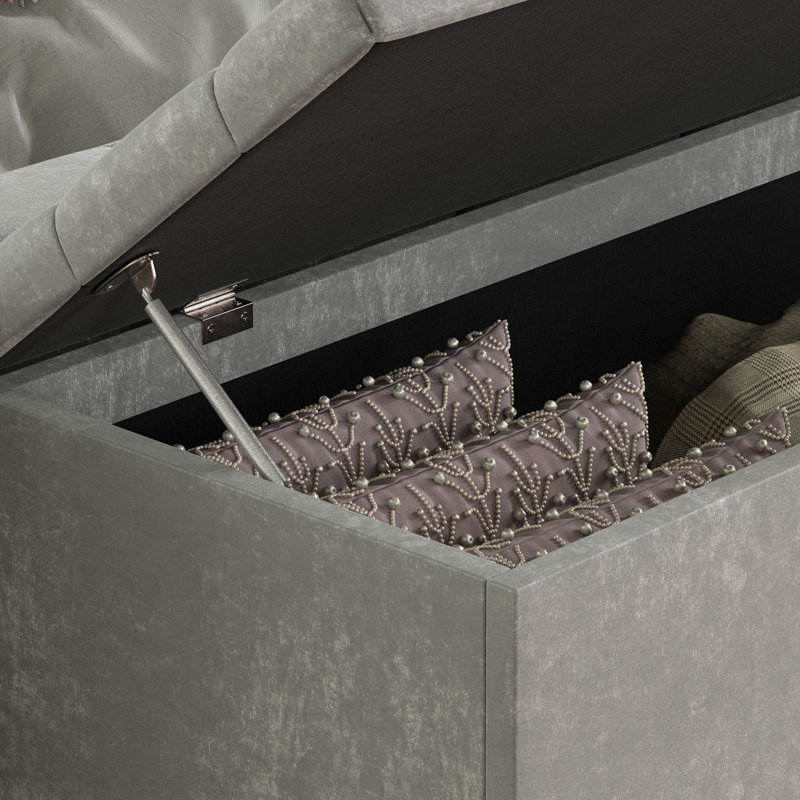 Amrin Upholstered Storage Ottoman, Toy Storage, Stool, Seat, UKFR Certified, Silver