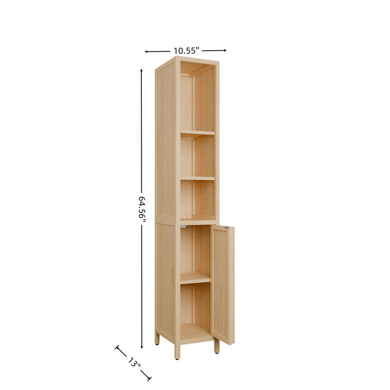 64.56'' H Bamboo Narrow Bathroom Cabinet With Open Shelf For Bathroom And Living Room