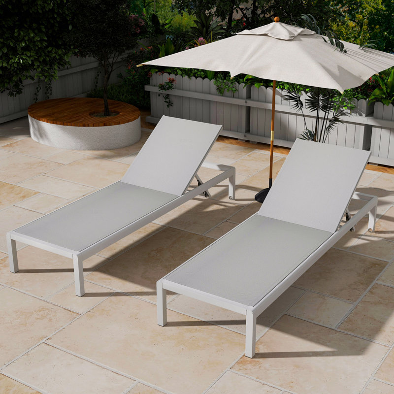 Ensemble de 2 chaises longues d'extérieur réglables en aluminium pour patio, Gris